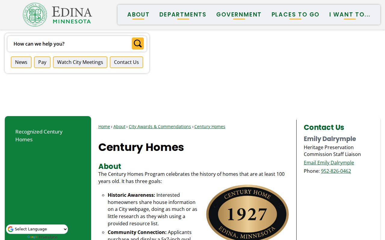 Edina previous residents Century Homes research requirements