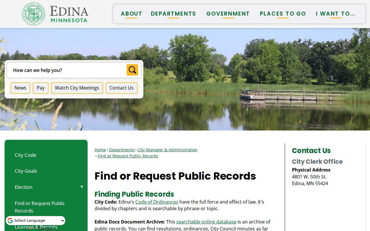 Edina residents directory public records request options