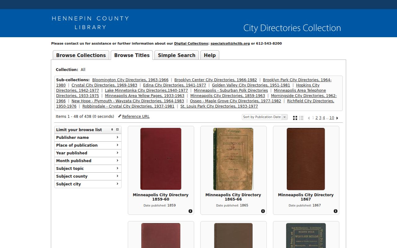 Edina city directory portal with collection filters and browse controls