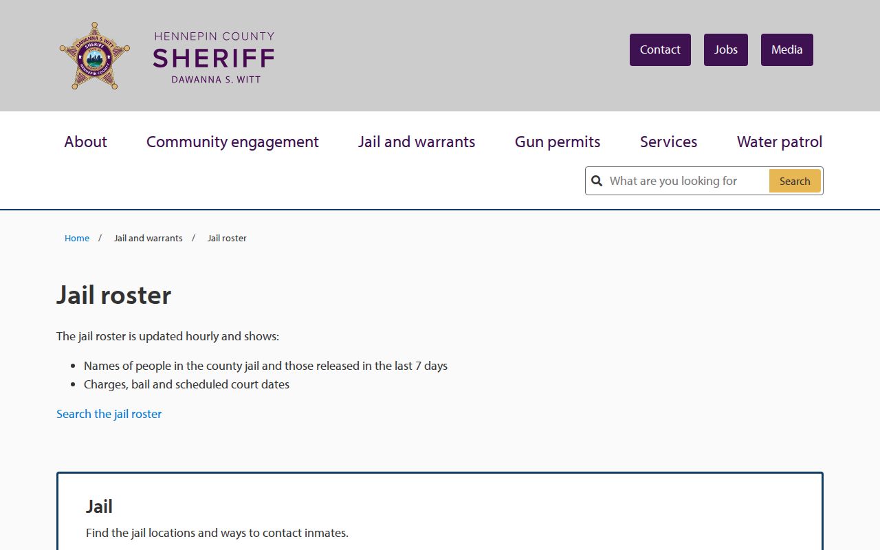 Edina neighbors reference showing the Hennepin County Sheriff jail roster access page